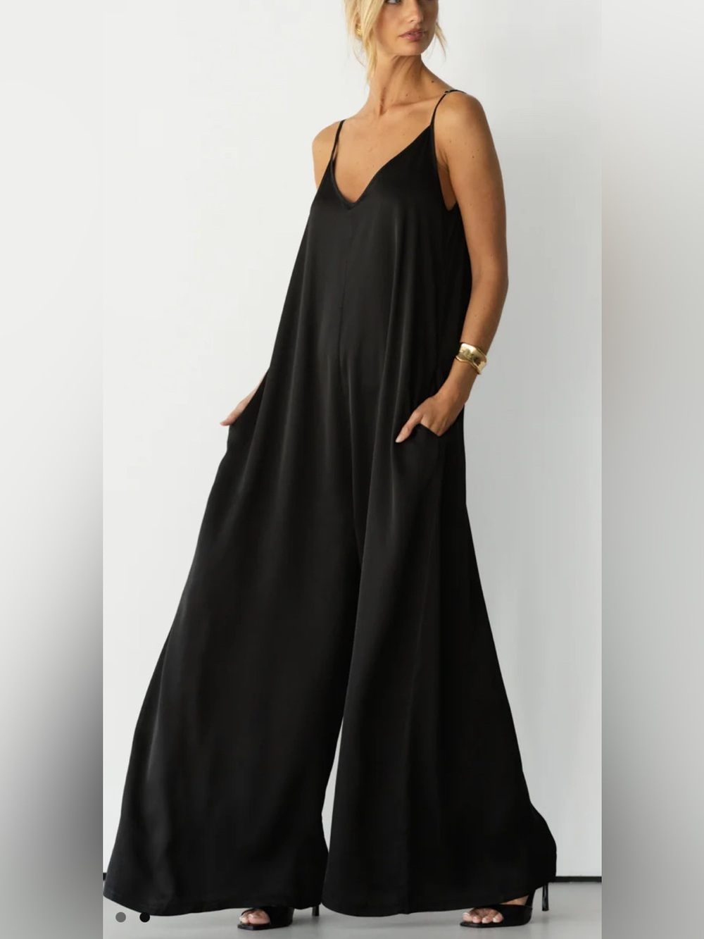Black Wide-Leg Jumpsuit with Spaghetti Straps
